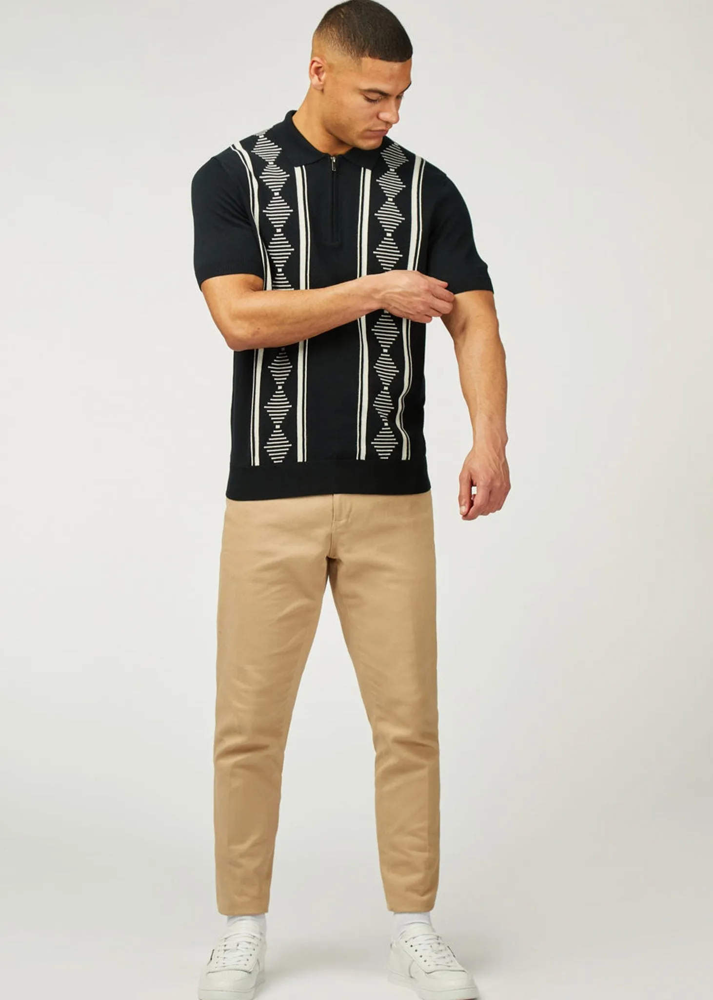 Argyle jacquard polo - black