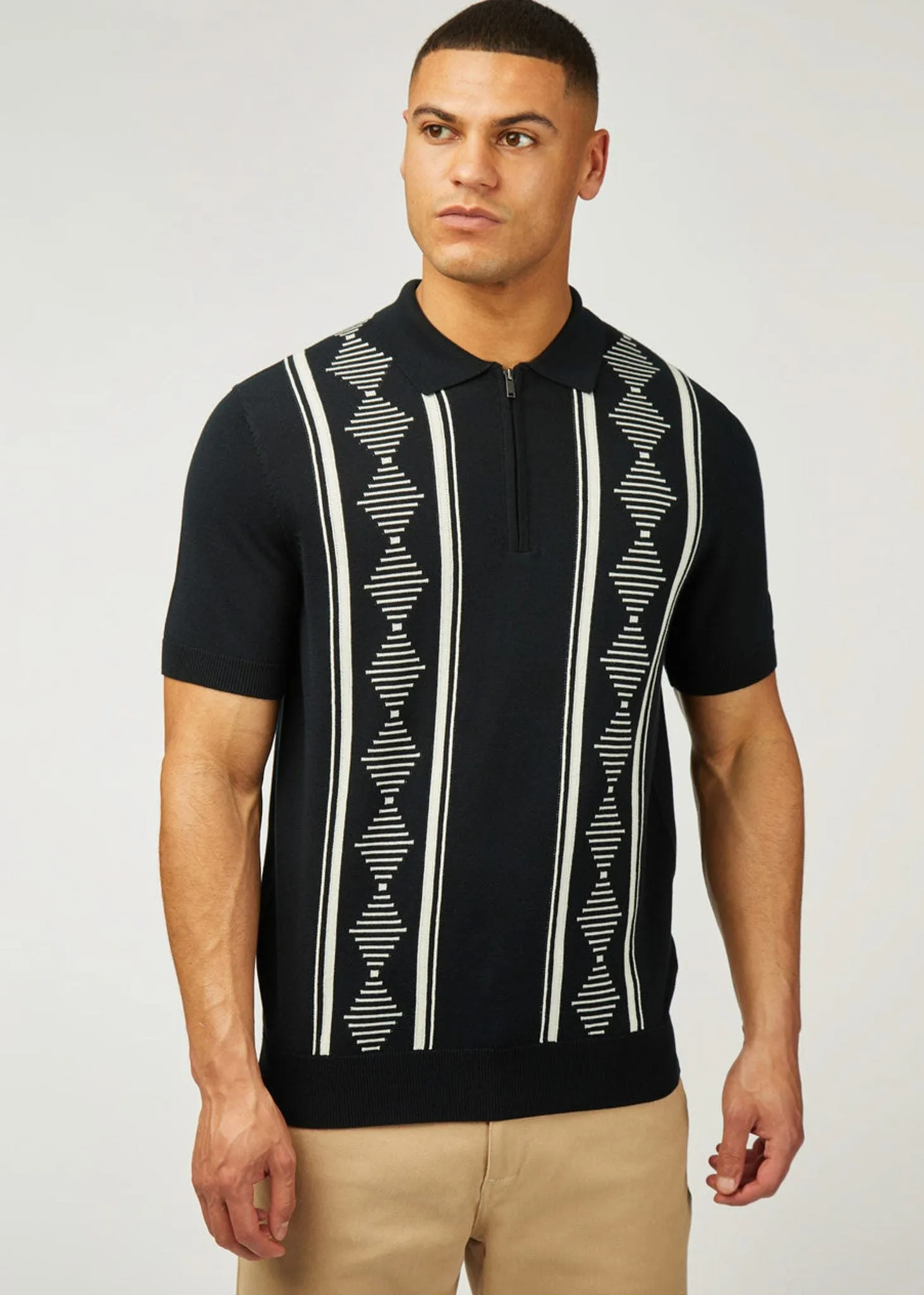 Argyle jacquard polo - black