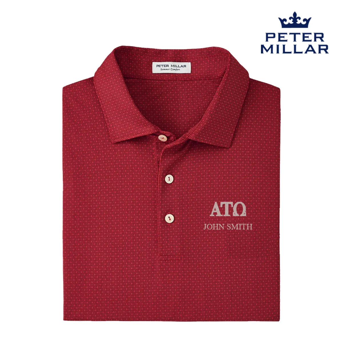 ATO Personalized Peter Millar Tesseract Patterned Polo With Greek Letters