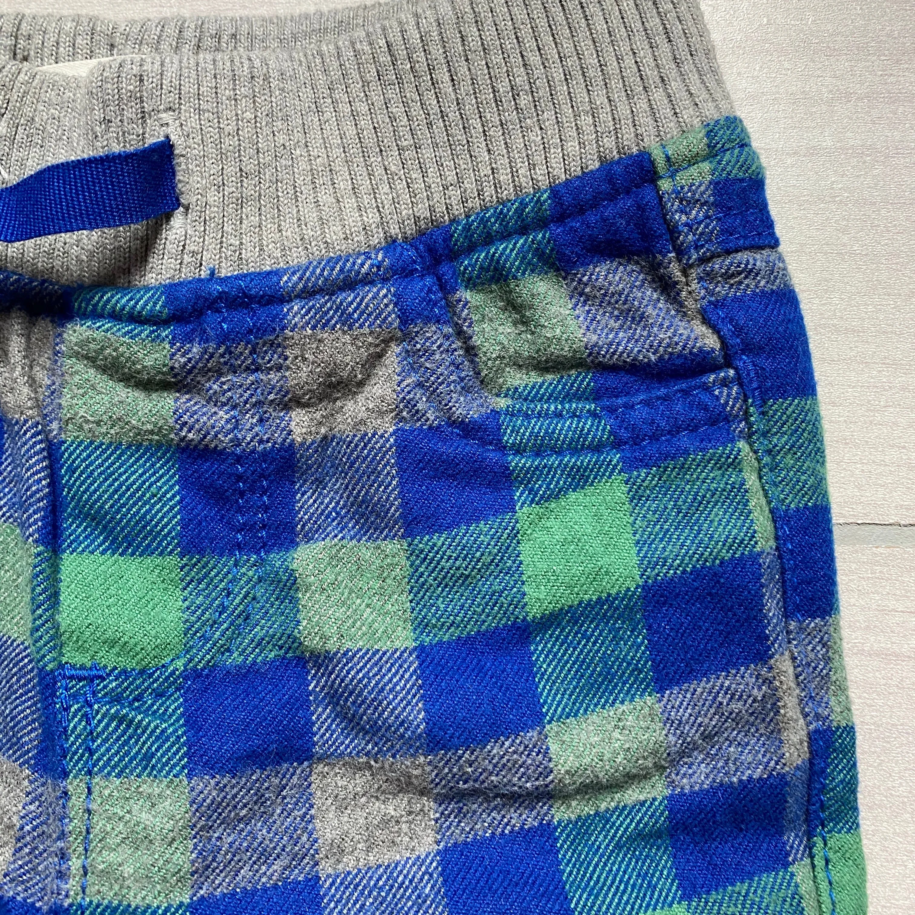 Baby Boden Blue Gray Green Plaid Elastic Waist Pull On Pants