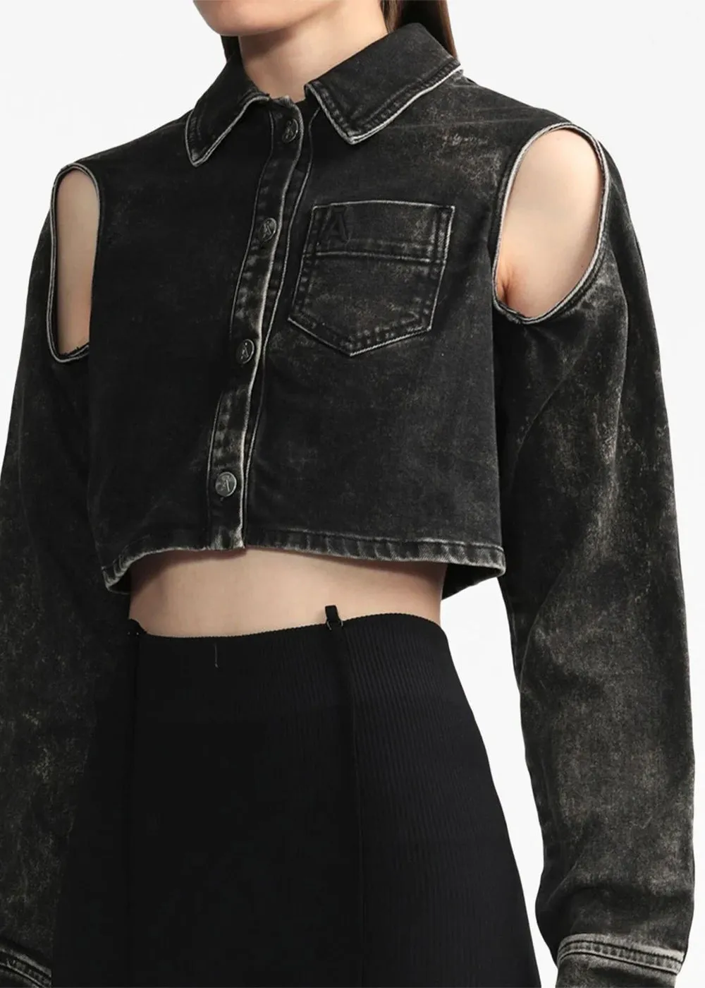 Black Cut-Out Cropped Shirt