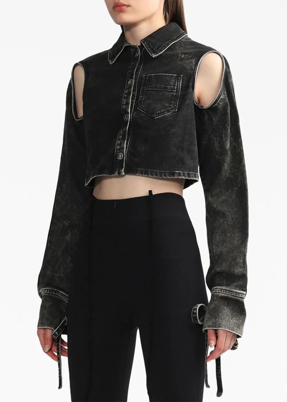 Black Cut-Out Cropped Shirt