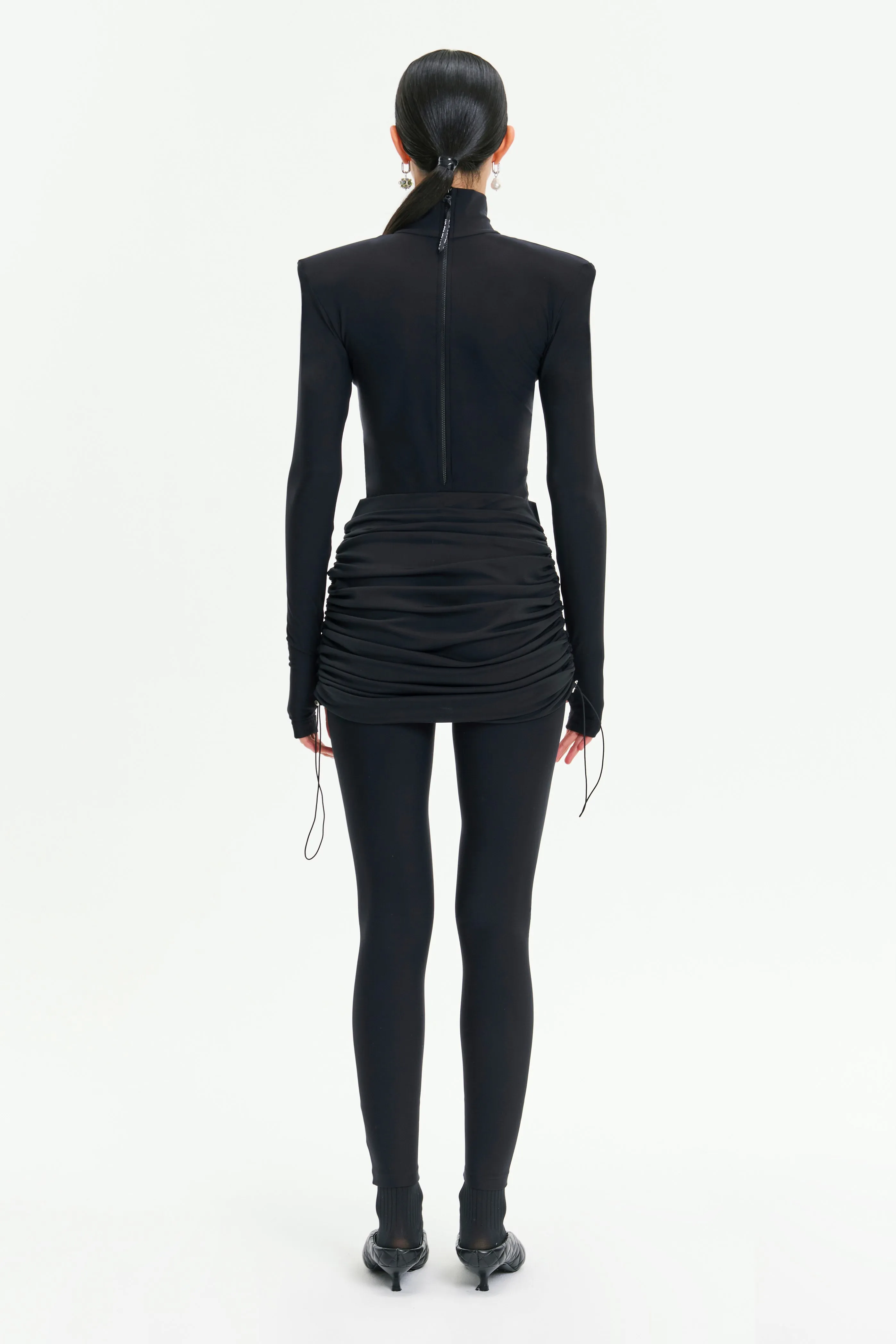 Black Mini High-Waist Ruched Minimalist Skirt