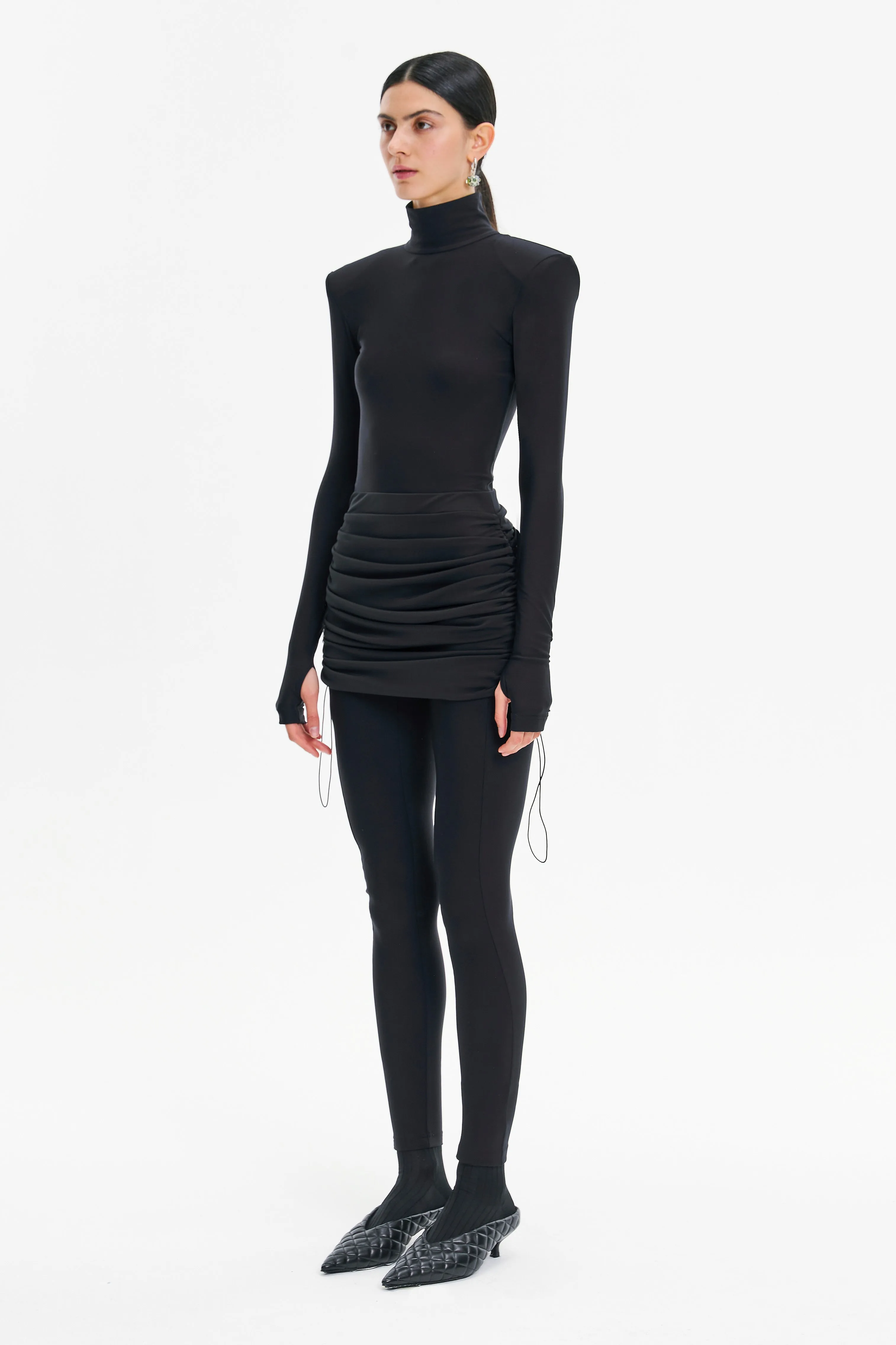 Black Mini High-Waist Ruched Minimalist Skirt