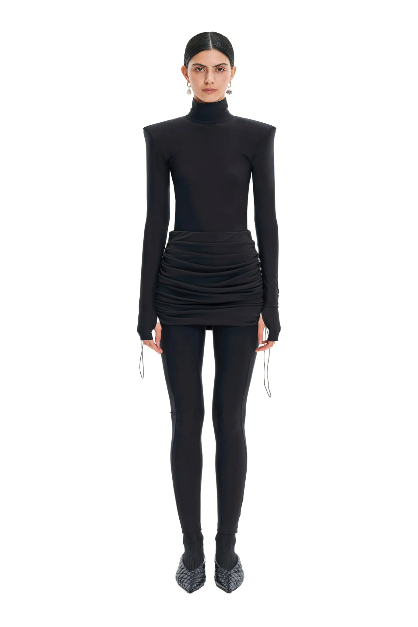 Black Mini High-Waist Ruched Minimalist Skirt