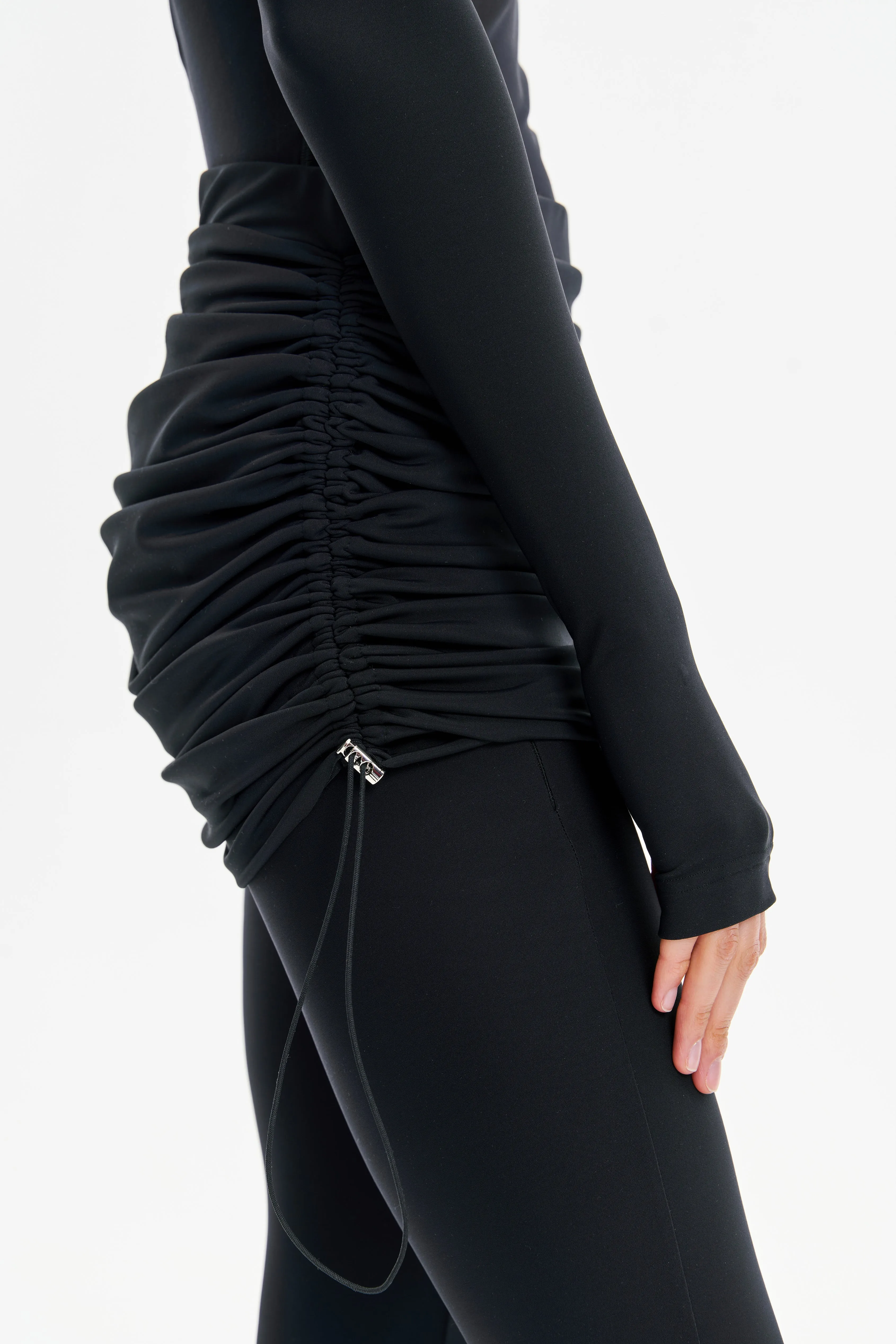 Black Mini High-Waist Ruched Minimalist Skirt