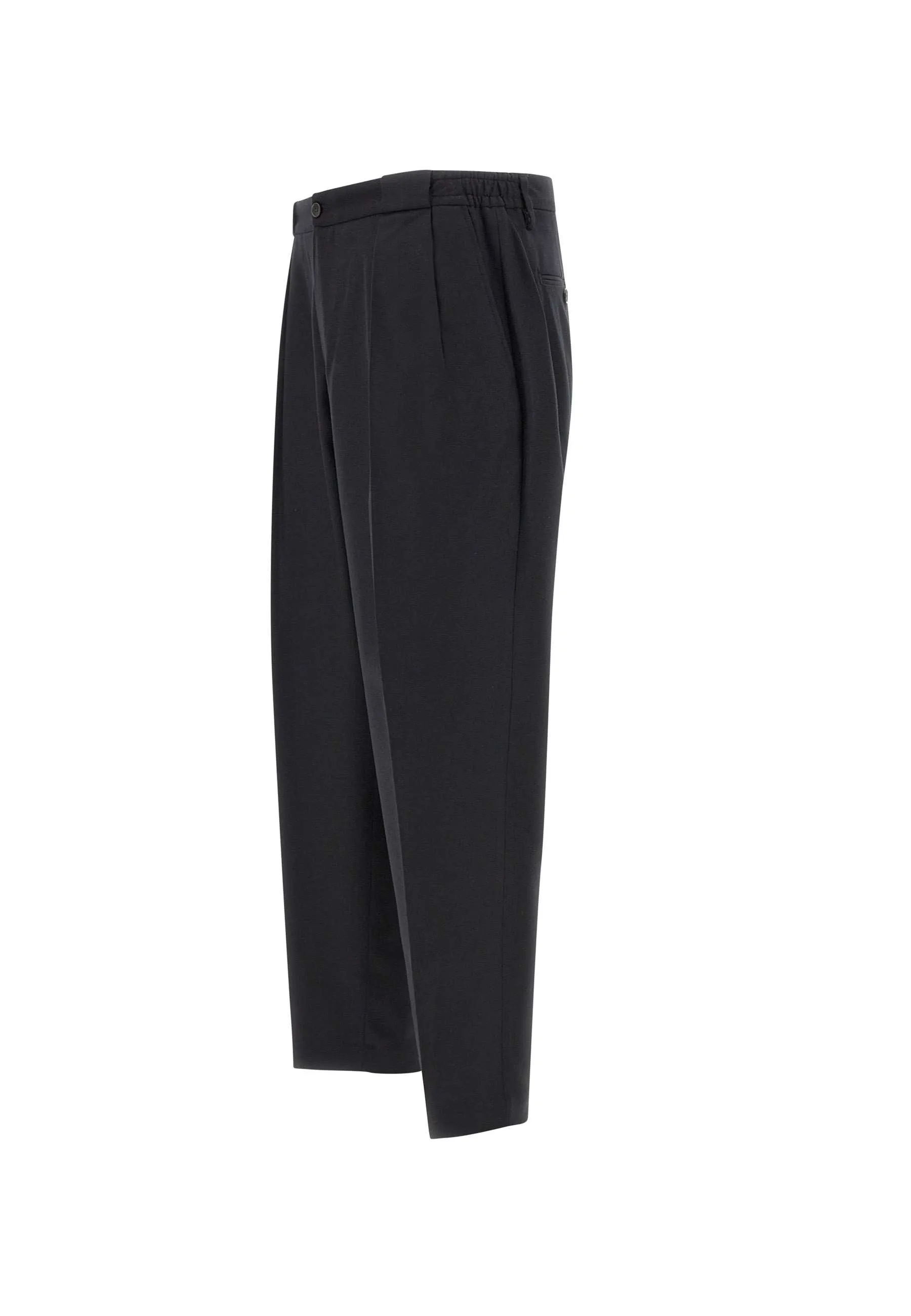 Black Wool Stretch Trousers for Men