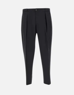 Black Wool Stretch Trousers for Men