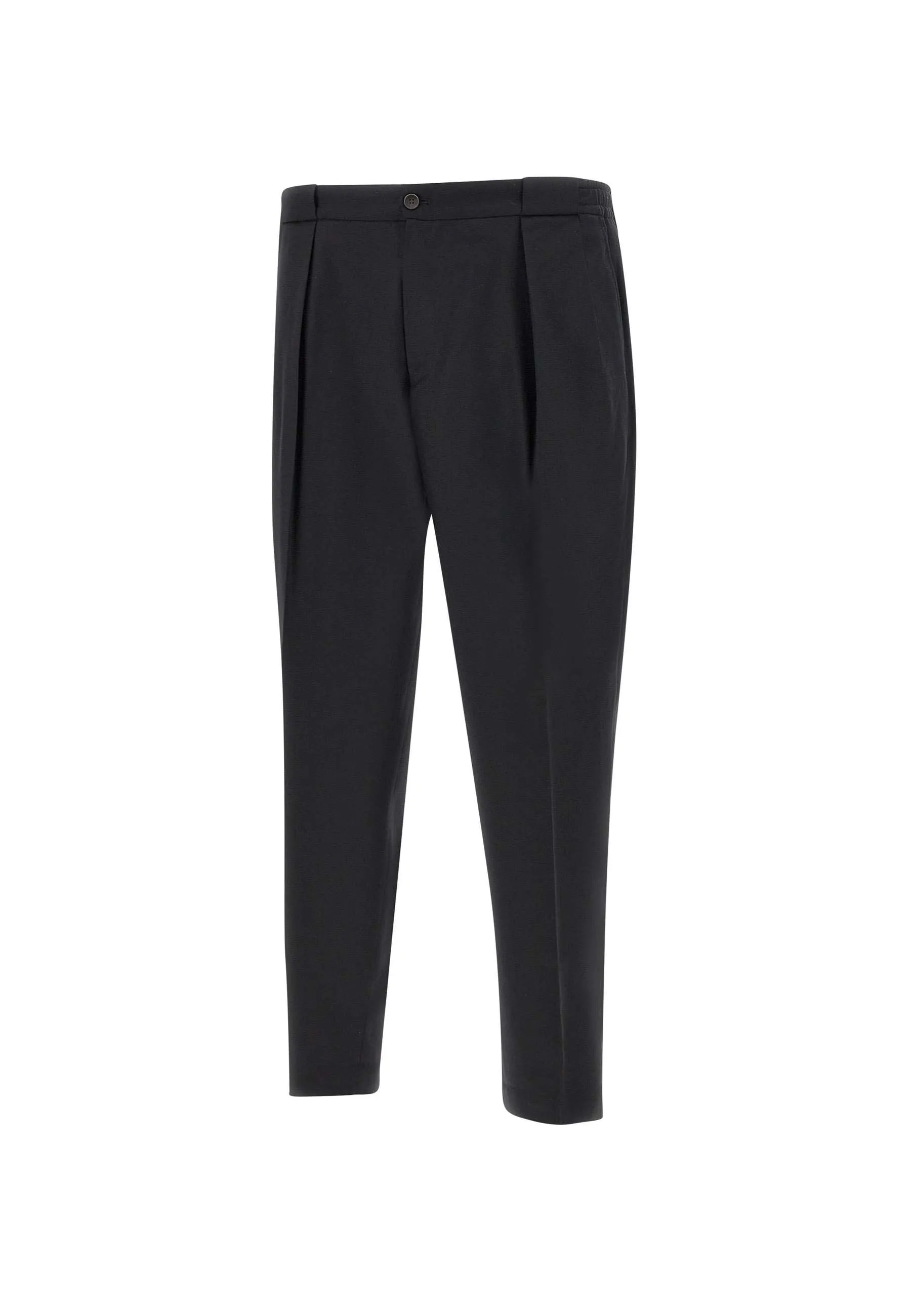 Black Wool Stretch Trousers for Men