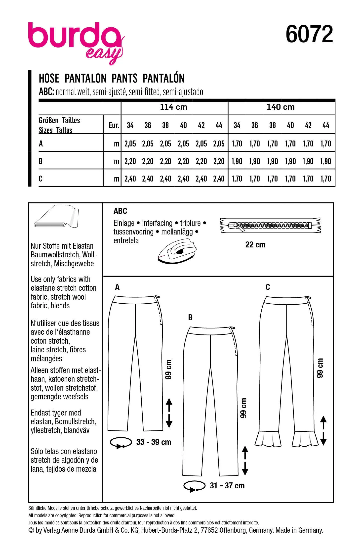 Burda X06072 Misses Skirt/Pants