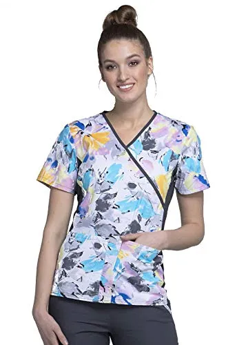 Cherokee CK610 Mock Wrap Knit Panel Scrub Top
