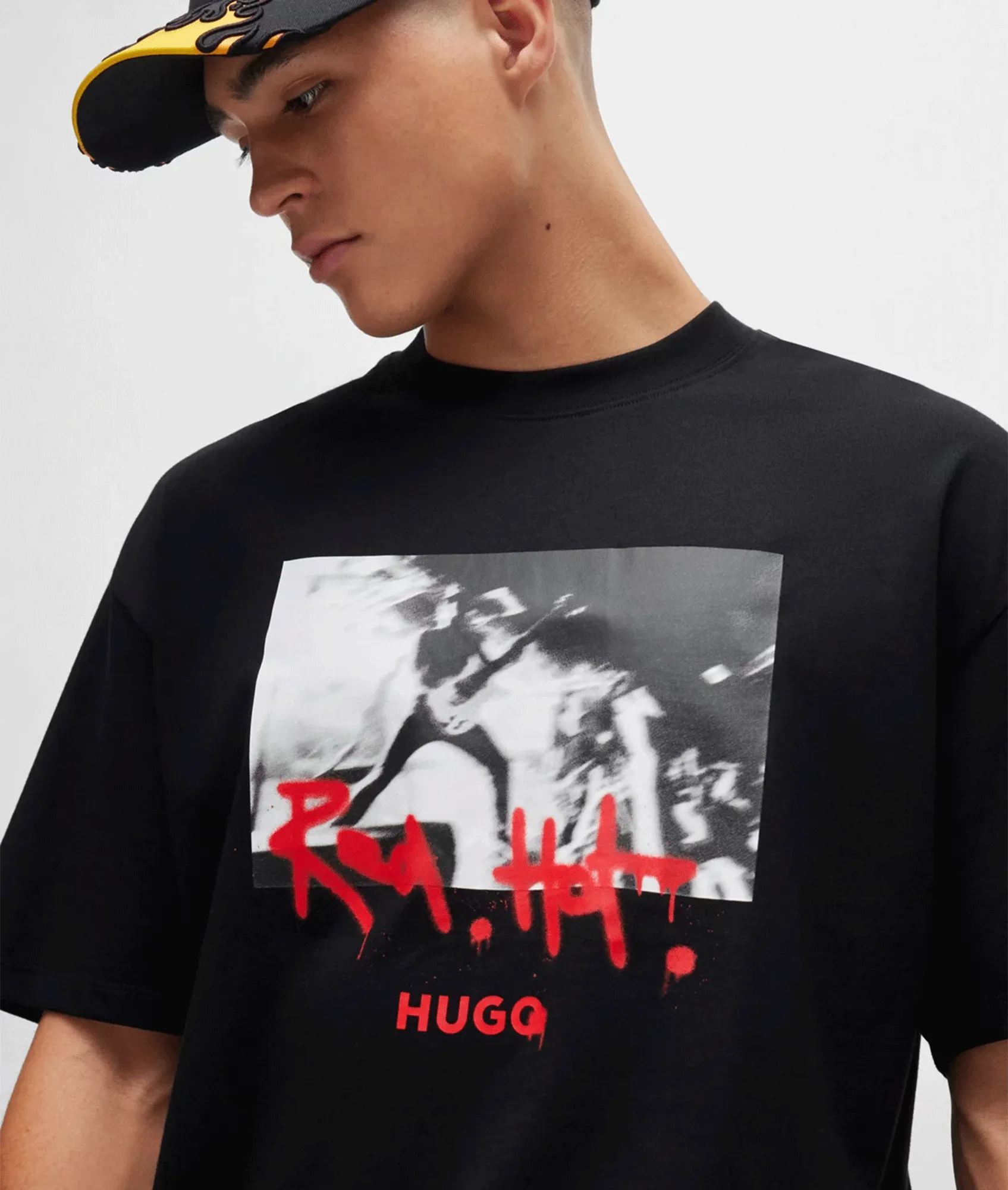 Cotton-jersey T-shirt With Spray-paint Artwork - Black