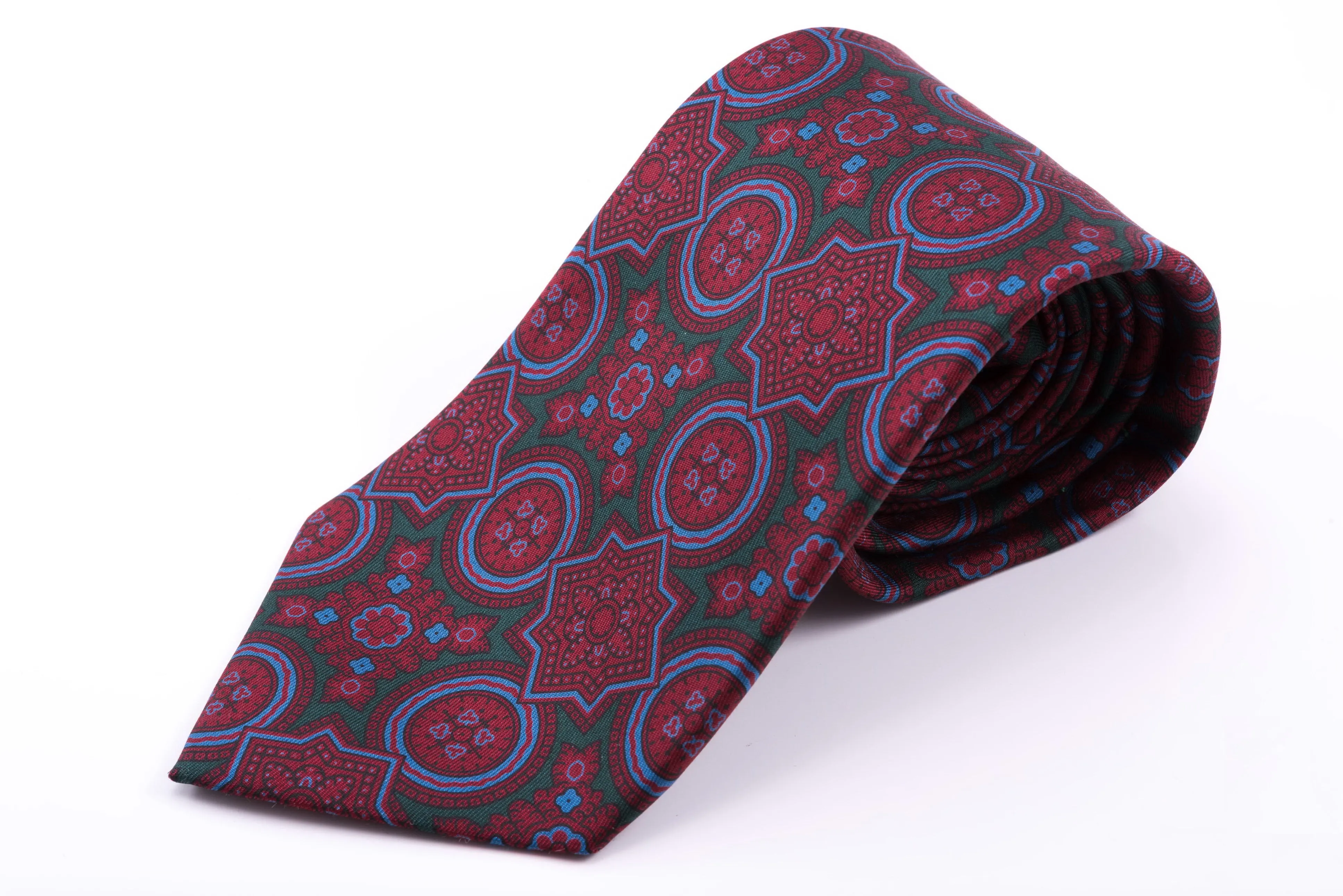 Dark Green & Burgundy Ancient Madder Silk Tie