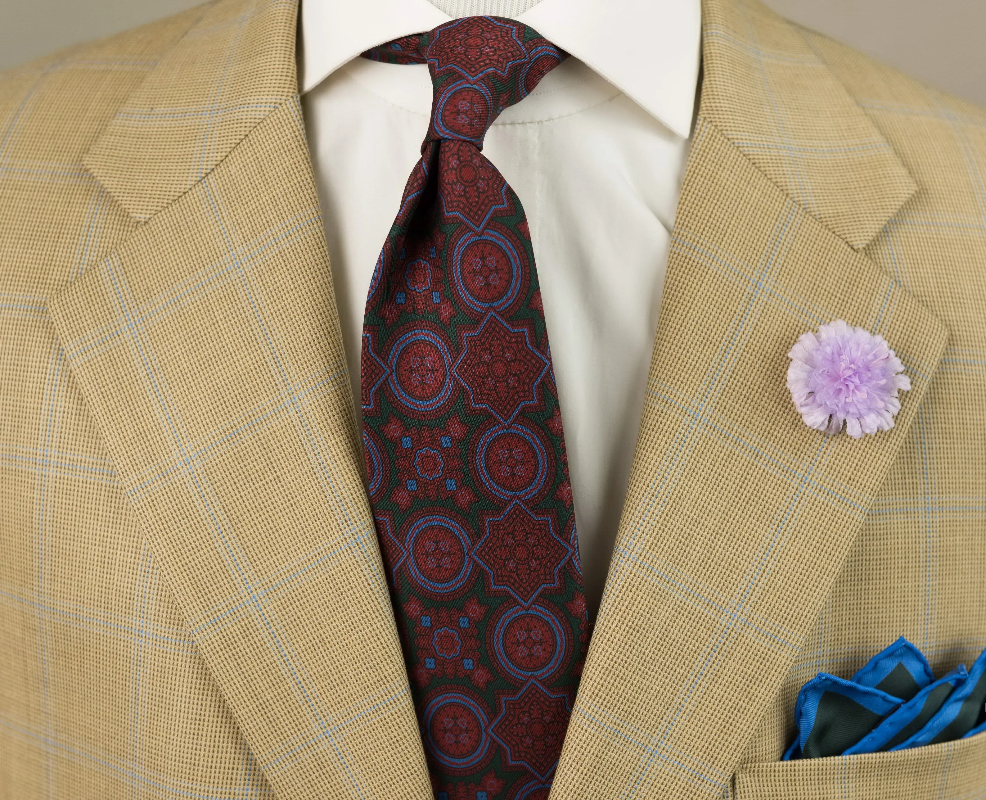 Dark Green & Burgundy Ancient Madder Silk Tie