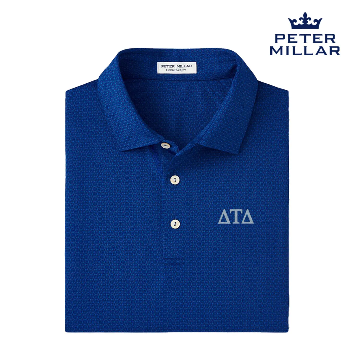Delt Peter Millar Tesseract Patterned Polo With Greek Letters