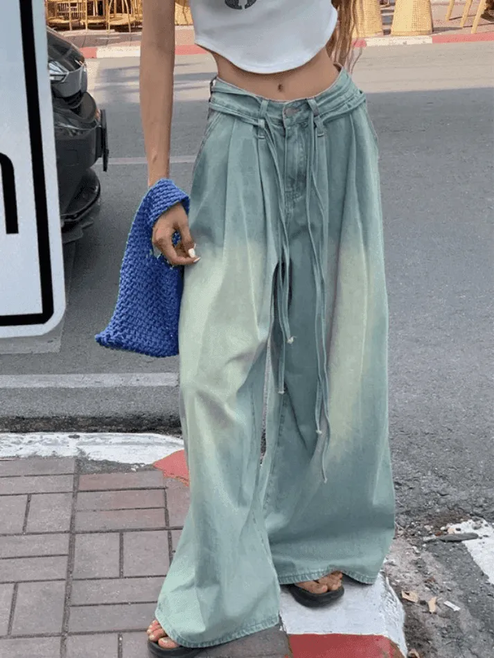 Drawstring Relaxed Wide-Leg Jeans