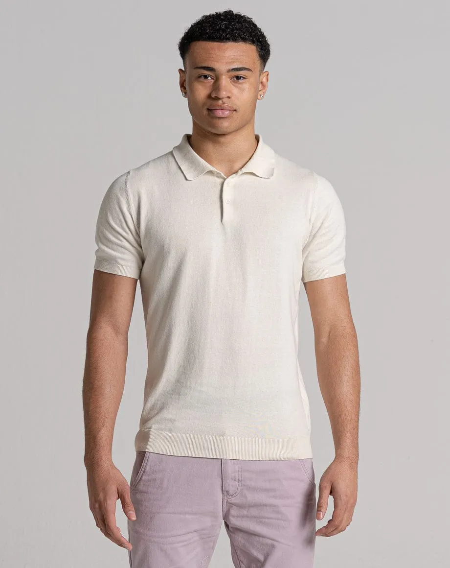 ESSENTIAL SHORT SLEEVE KNITTED POLO | ECRU