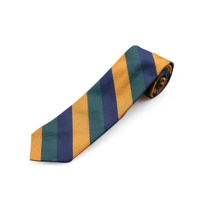 F. Marino 4 Fold Navy, Green & Gold Stripe Silk Tie