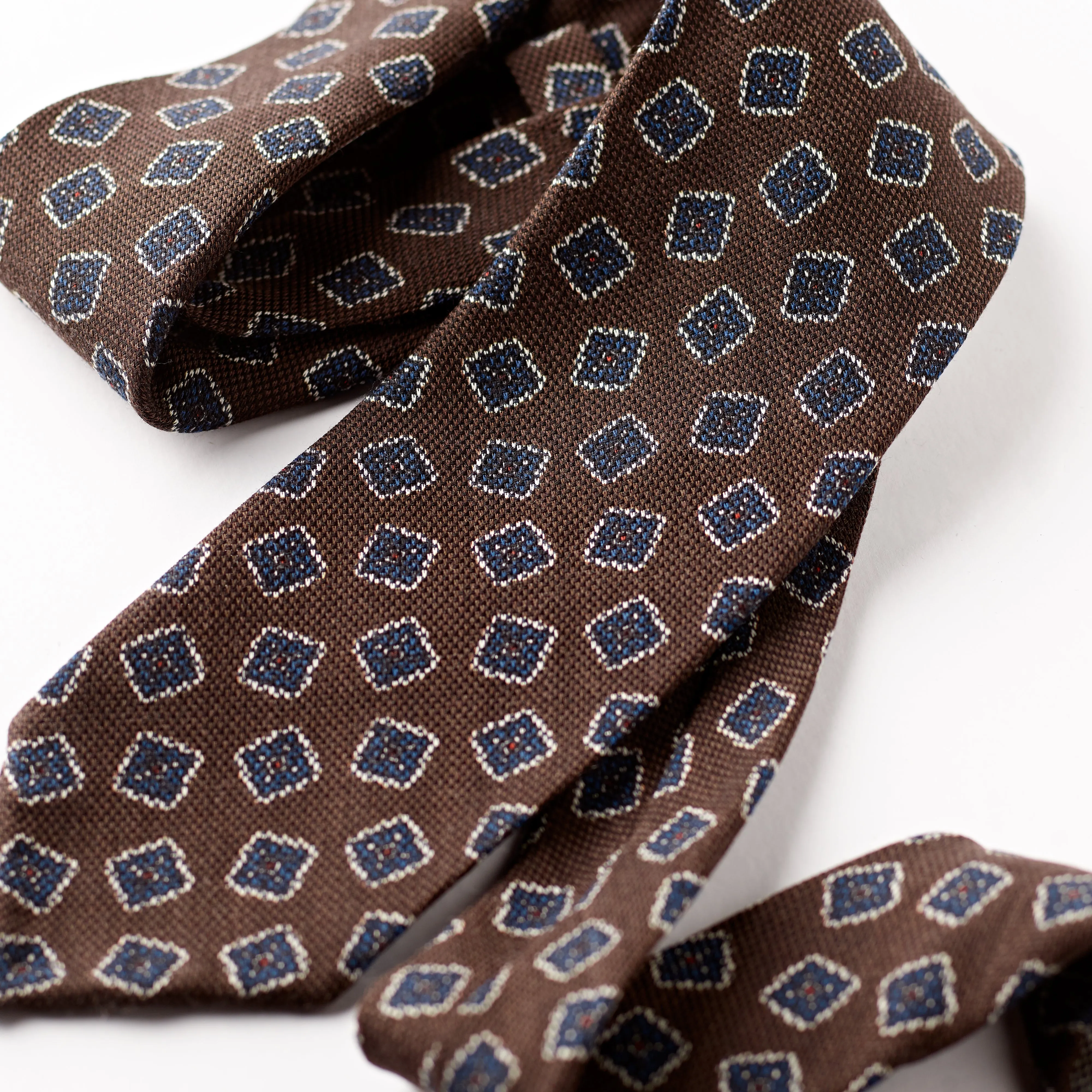 F. Marino 4 Fold Silk Brown Large Foulard Tie