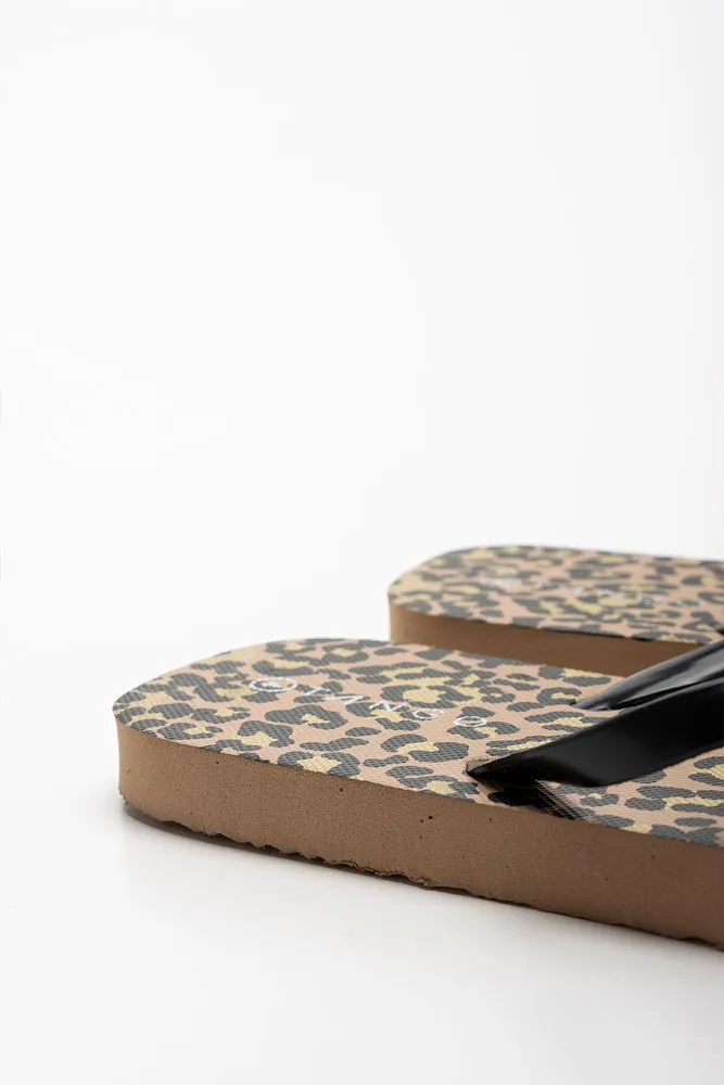 Leopard Print Flip Flop Black