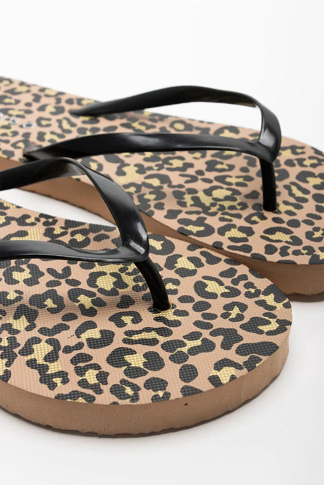 Leopard Print Flip Flop Black