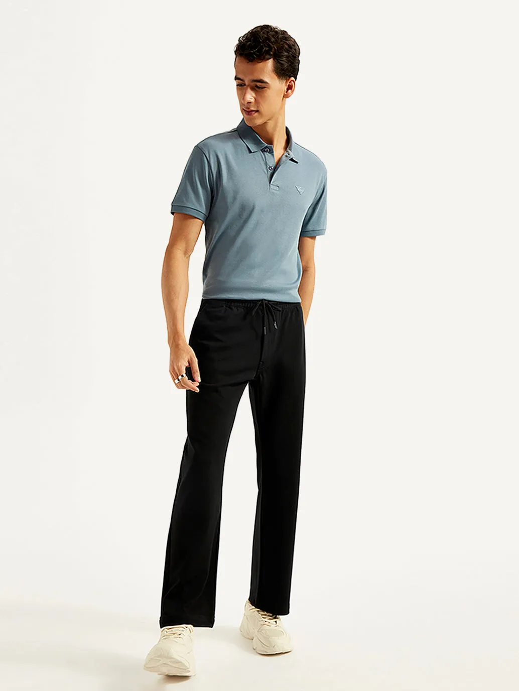 Men's 555'96 Black Relaxed Straight Fit Tech Pants