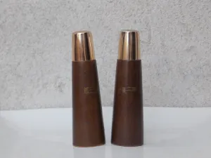 Mid Century Brown Gold Salt & Pepper Shakers, Wood, Made in Japan