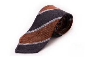 Orange & Gray Striped Cashmere Wool Grenadine Tie