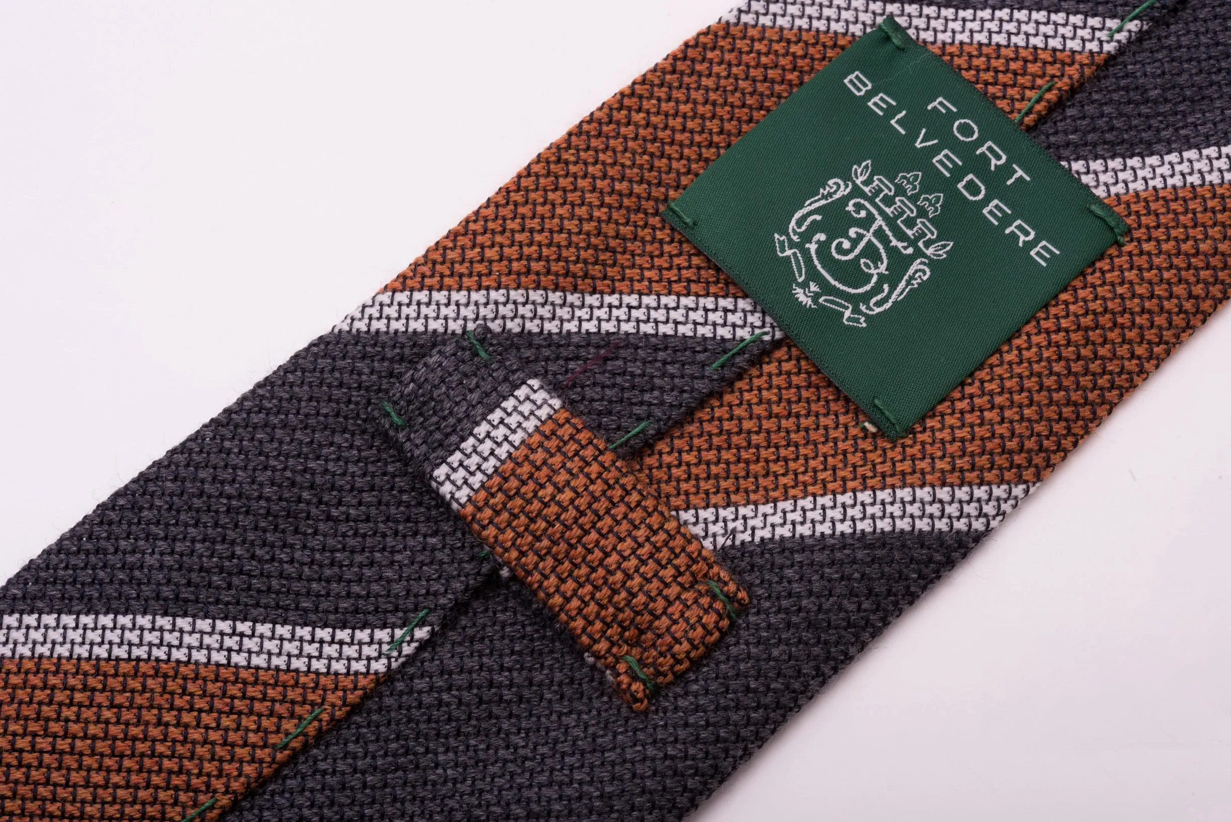 Orange & Gray Striped Cashmere Wool Grenadine Tie