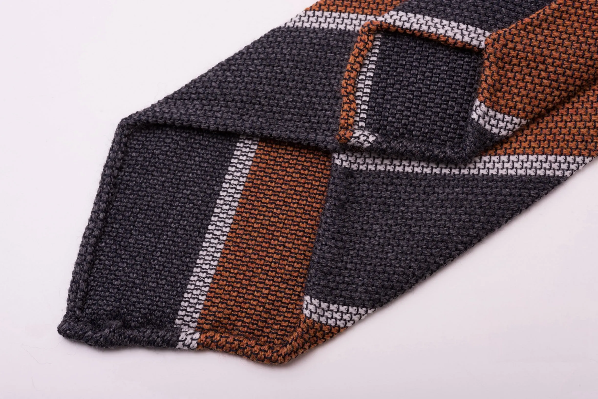 Orange & Gray Striped Cashmere Wool Grenadine Tie