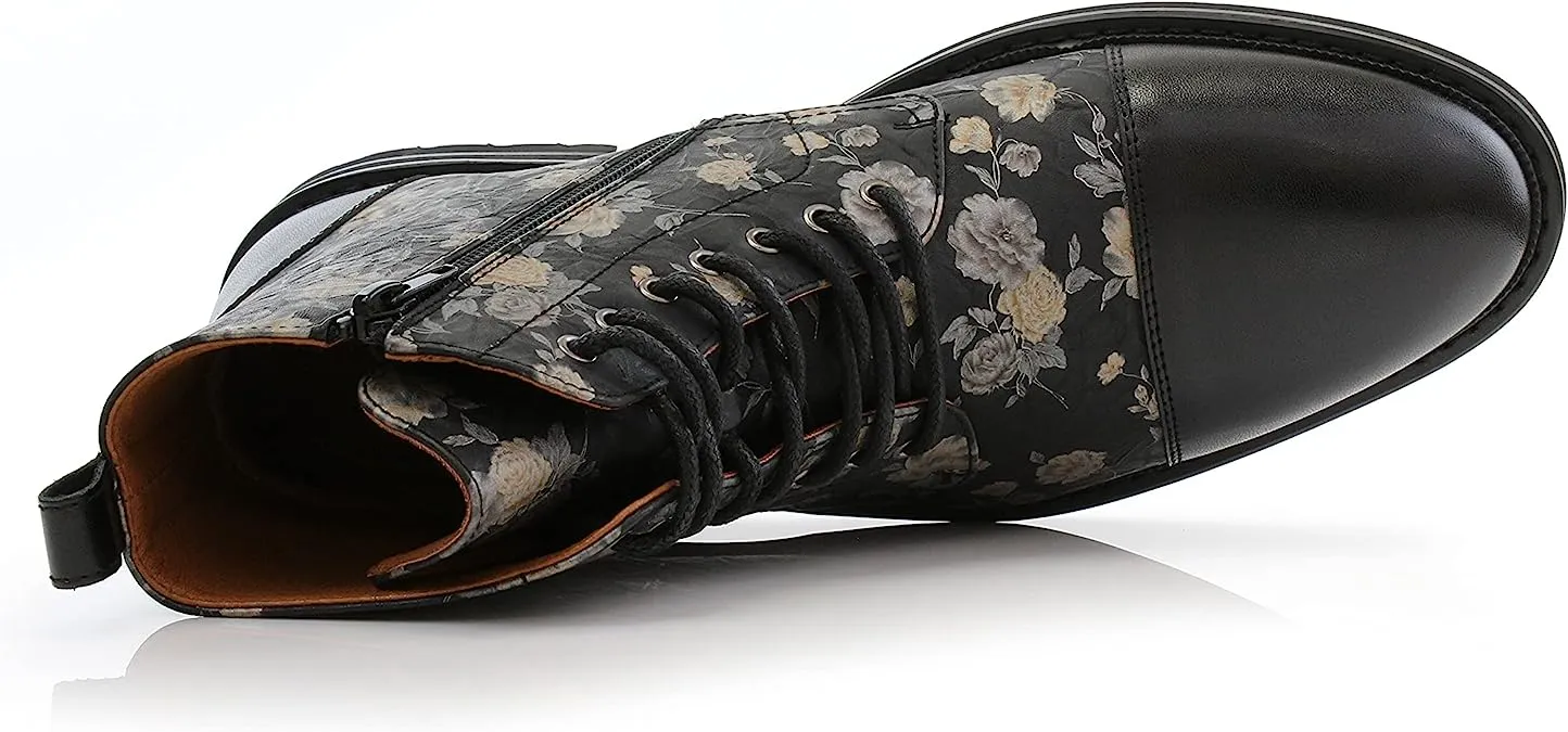 Orchid&Black Woolen and Leather Lace-up Fashion Chukka Boots with Zipper Closure