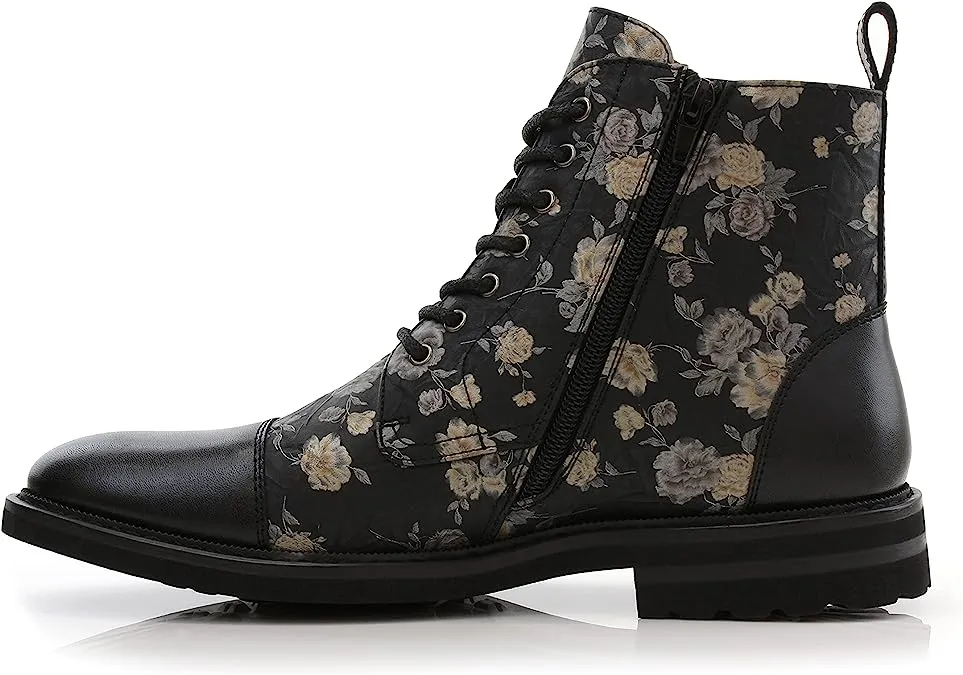 Orchid&Black Woolen and Leather Lace-up Fashion Chukka Boots with Zipper Closure