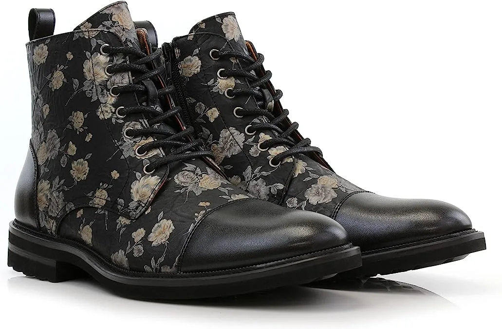 Orchid&Black Woolen and Leather Lace-up Fashion Chukka Boots with Zipper Closure
