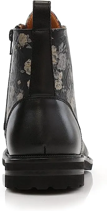 Orchid&Black Woolen and Leather Lace-up Fashion Chukka Boots with Zipper Closure