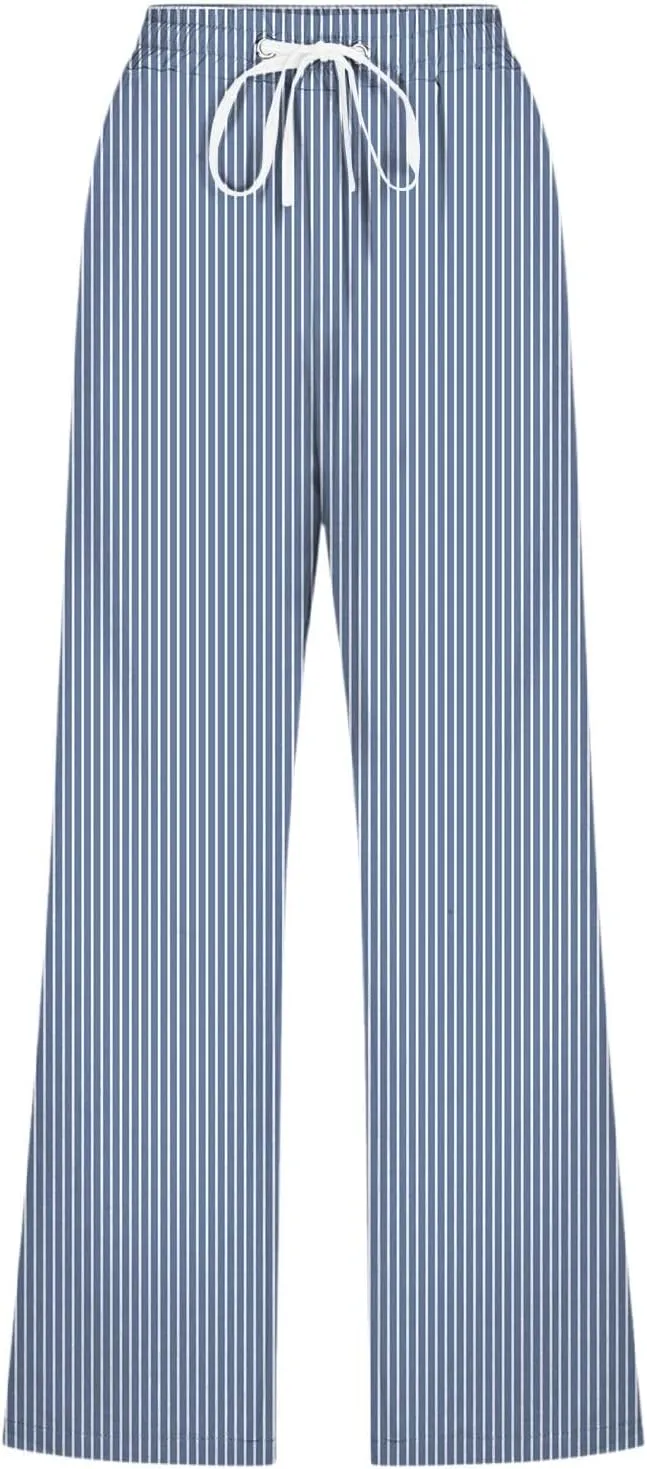 PTOLOCIF Cotton Linen Pants Women Drawstring Relaxed Fit Wide Leg Pants Cotton Linen Lounge Boho Trousers with Pockets