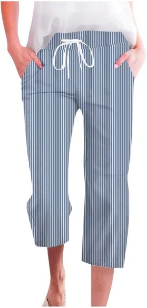 PTOLOCIF Cotton Linen Pants Women Drawstring Relaxed Fit Wide Leg Pants Cotton Linen Lounge Boho Trousers with Pockets