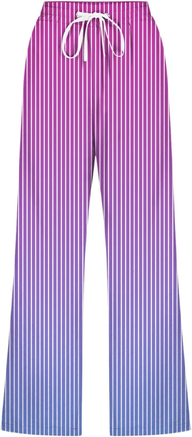 PTOLOCIF Cotton Linen Pants Women Drawstring Relaxed Fit Wide Leg Pants Cotton Linen Lounge Boho Trousers with Pockets