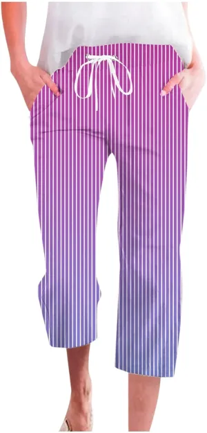 PTOLOCIF Cotton Linen Pants Women Drawstring Relaxed Fit Wide Leg Pants Cotton Linen Lounge Boho Trousers with Pockets