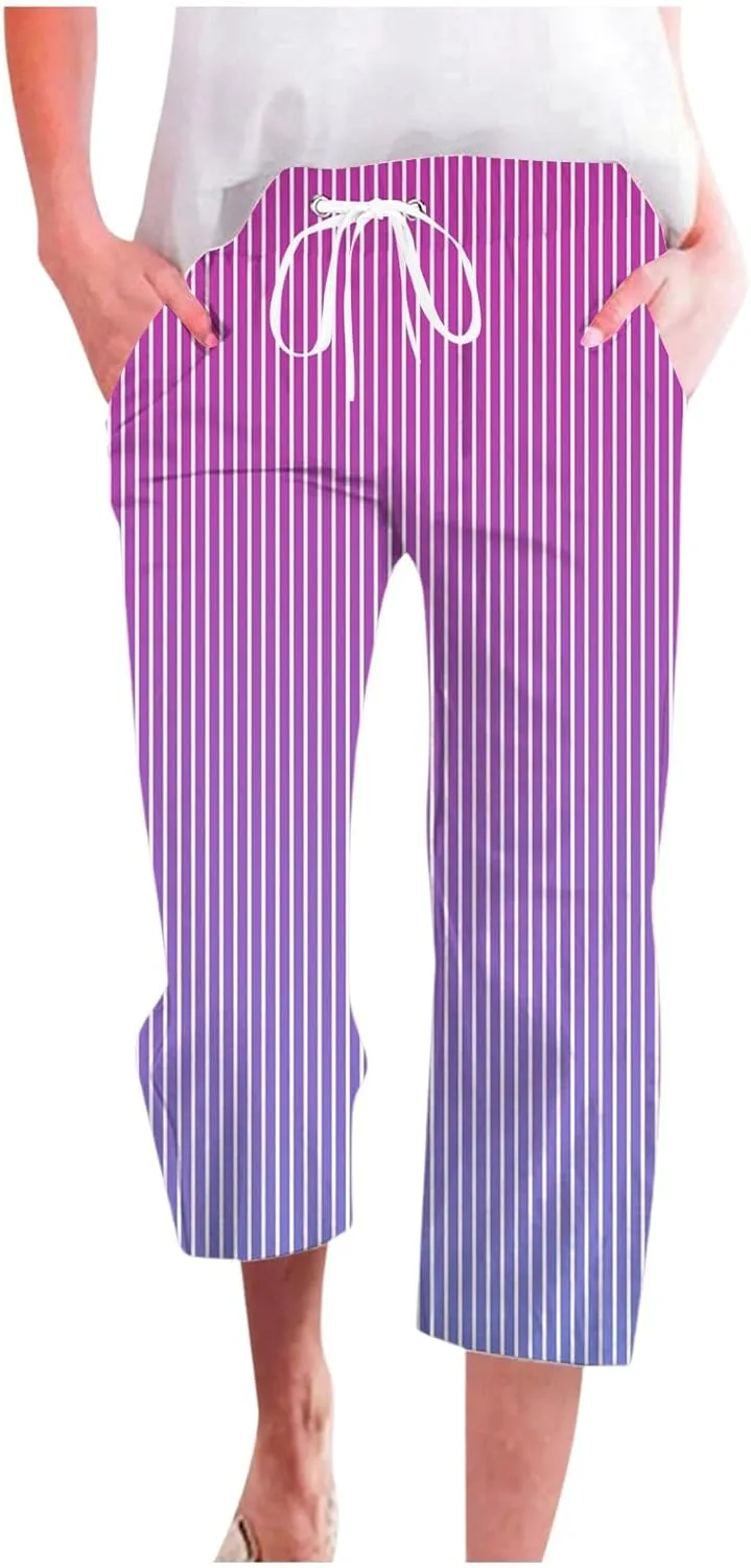 PTOLOCIF Cotton Linen Pants Women Drawstring Relaxed Fit Wide Leg Pants Cotton Linen Lounge Boho Trousers with Pockets