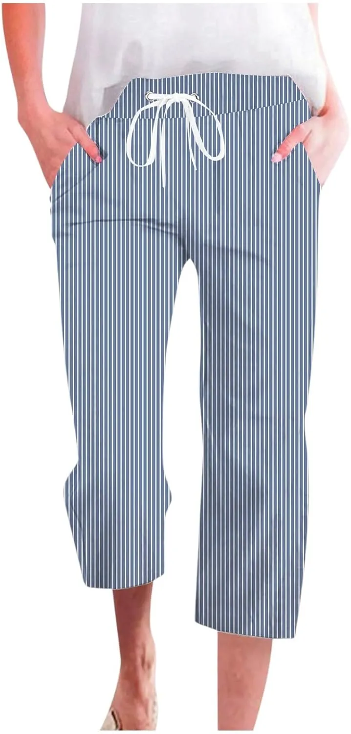 PTOLOCIF Cotton Linen Pants Women Drawstring Relaxed Fit Wide Leg Pants Cotton Linen Lounge Boho Trousers with Pockets