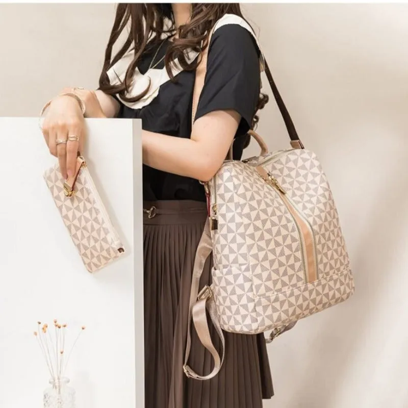 PU Leather 2 Pcs Travel Set Backpack For Girls