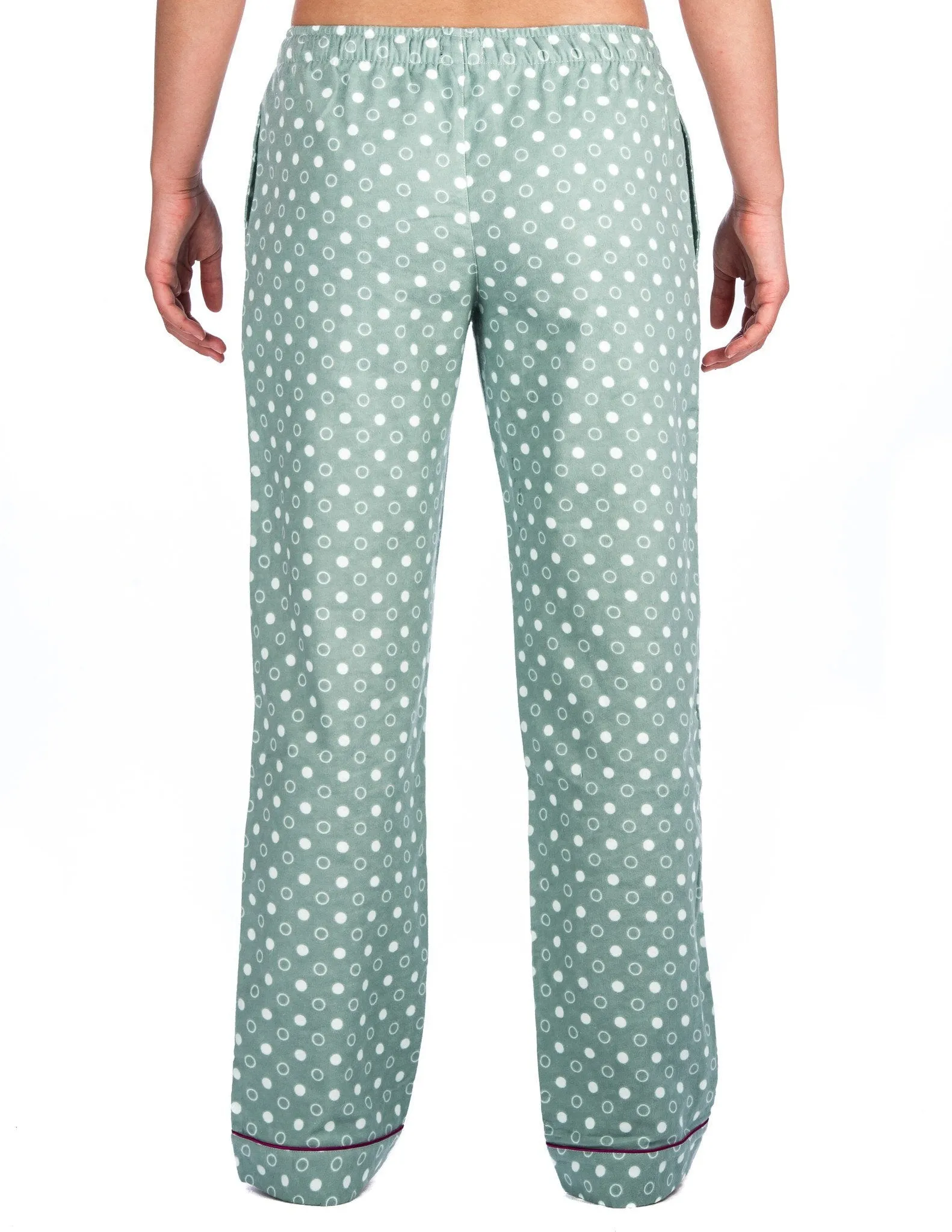 Relaxed Fit Womens 100% Cotton Flannel Lounge Pants - Polka Circles Green
