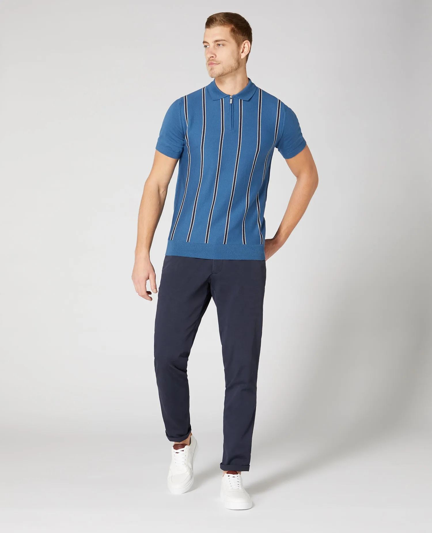 REMUS UOMO Striped Knitted Polo Shirt/Blue - New SS21