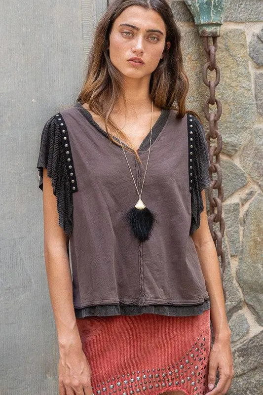 Studded Flutter Sleeve T shirt