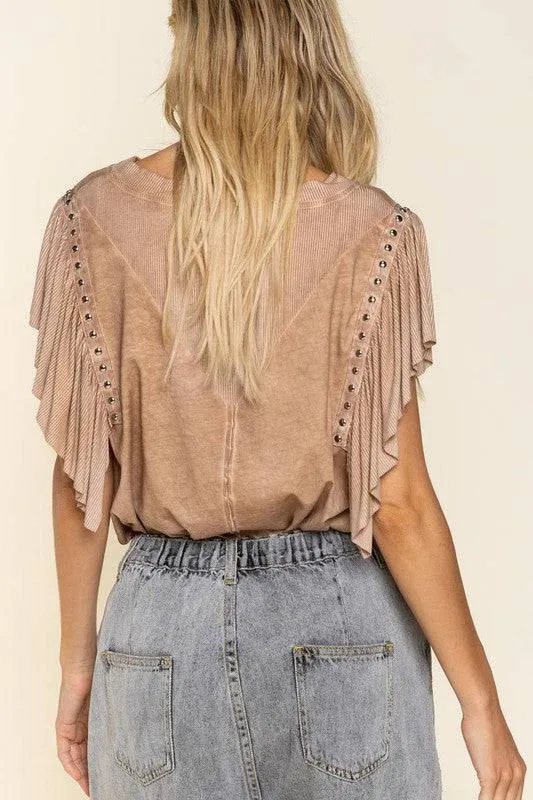 Studded Flutter Sleeve T shirt