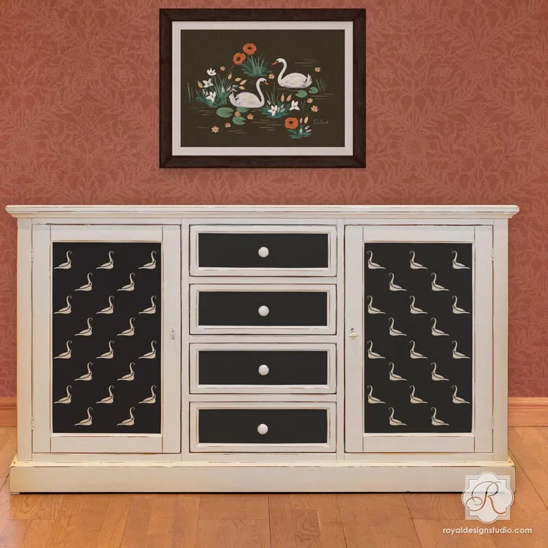 Swan Lake Allover Furniture Stencil