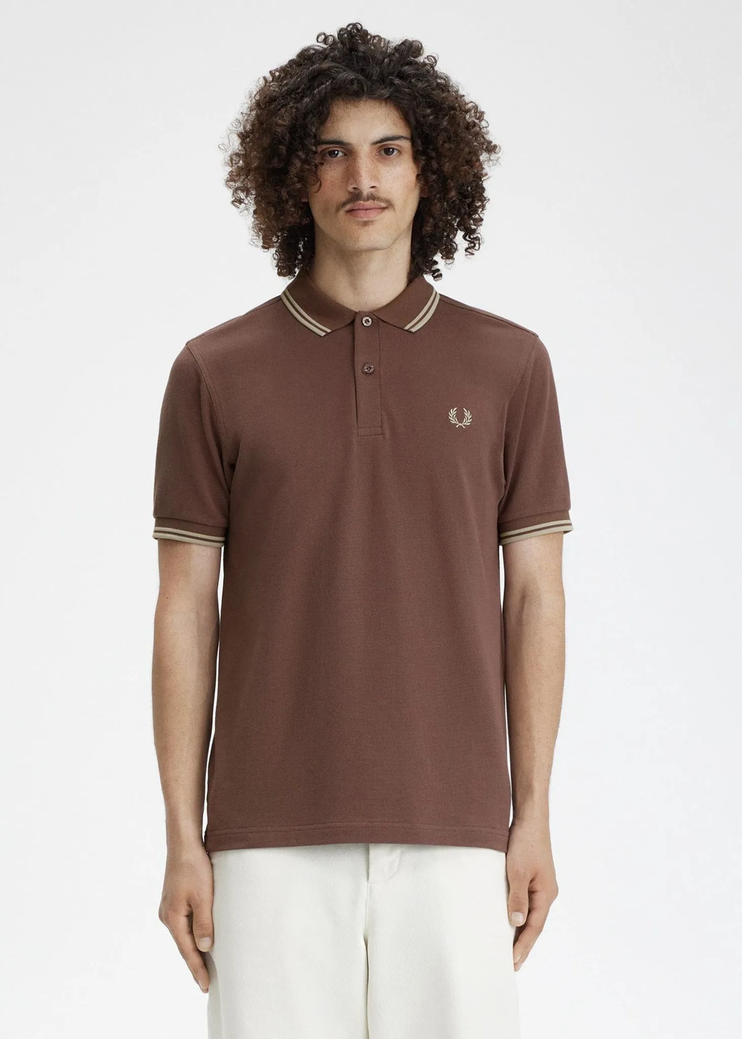 Twin tipped fred perry shirt - brick warm grey