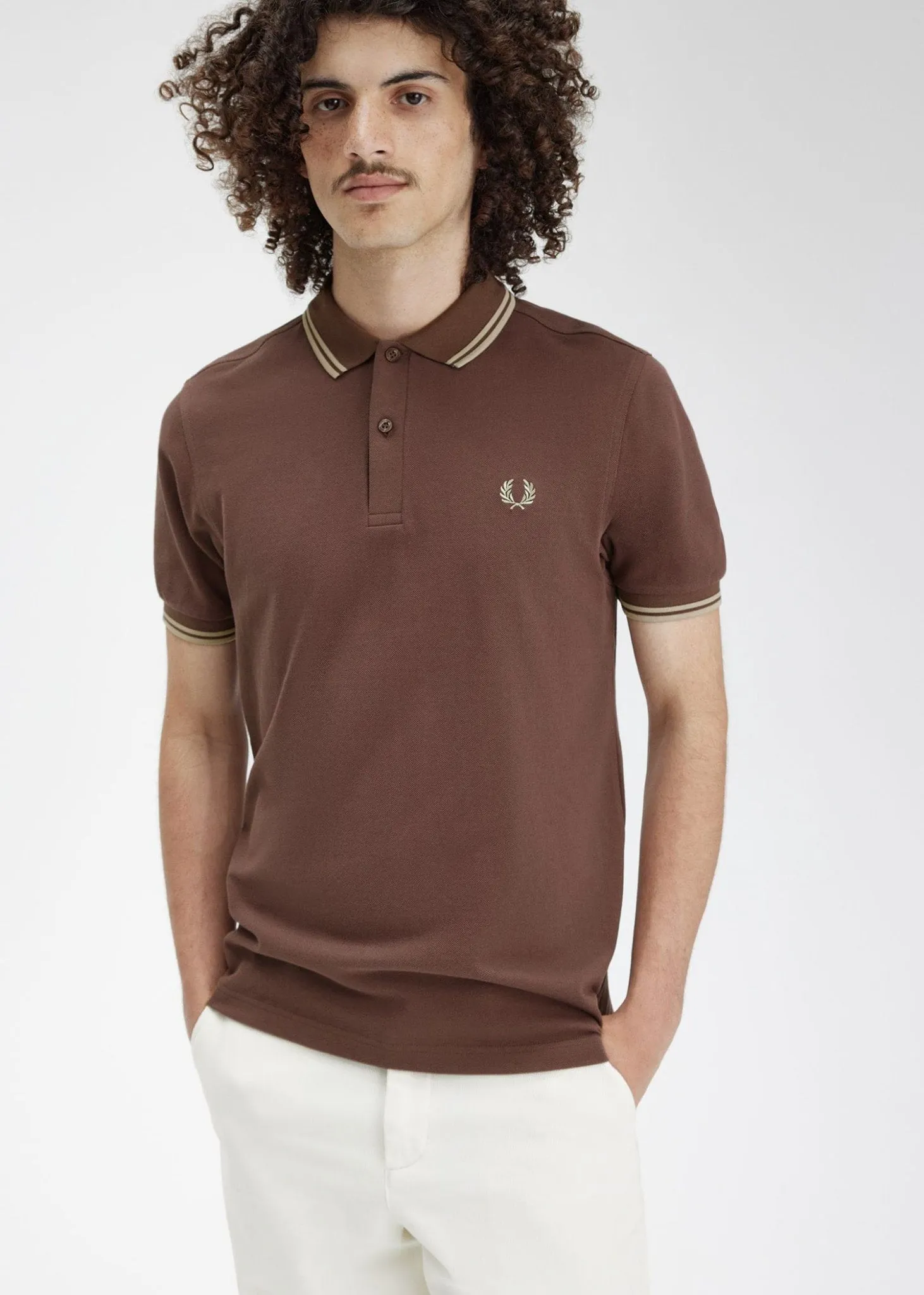 Twin tipped fred perry shirt - brick warm grey
