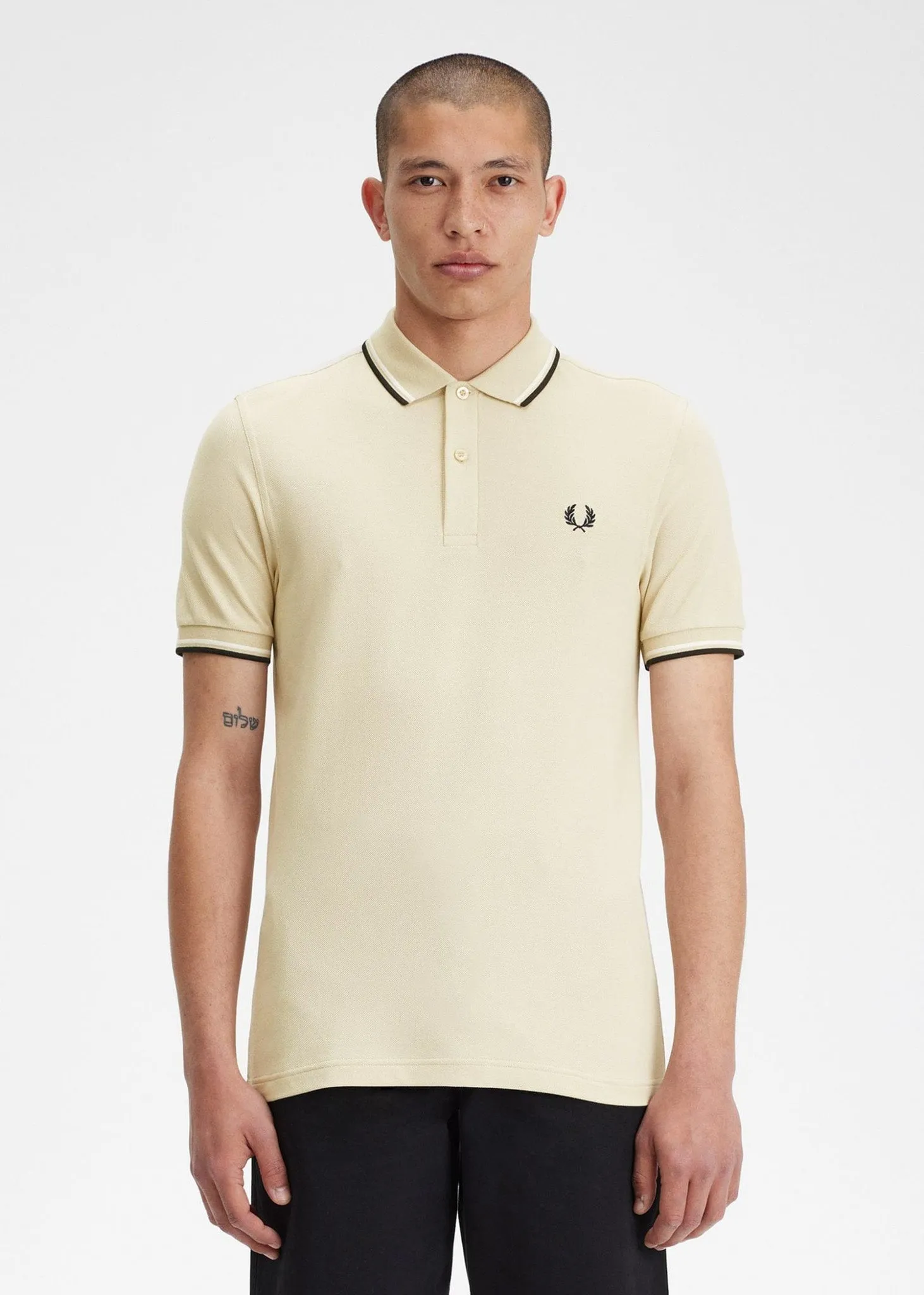 Twin tipped fred perry shirt - oatmeal ecru blk