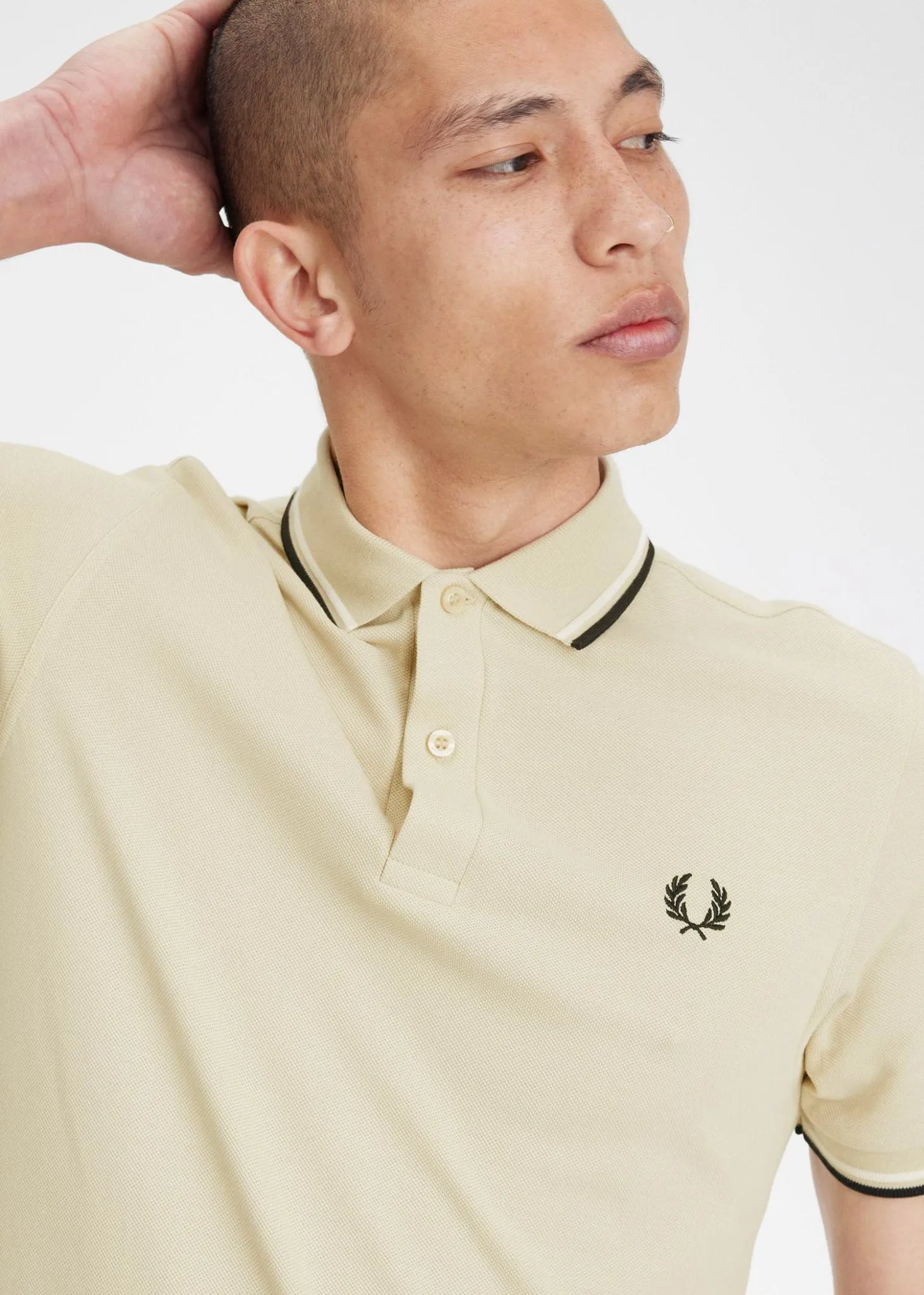 Twin tipped fred perry shirt - oatmeal ecru blk